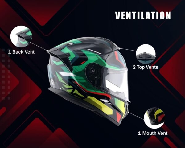 Vega Zap Graphics, ISI and DOT Certified Gloss Full Face Helmet with Dual Visors and Spoiler - Image 2